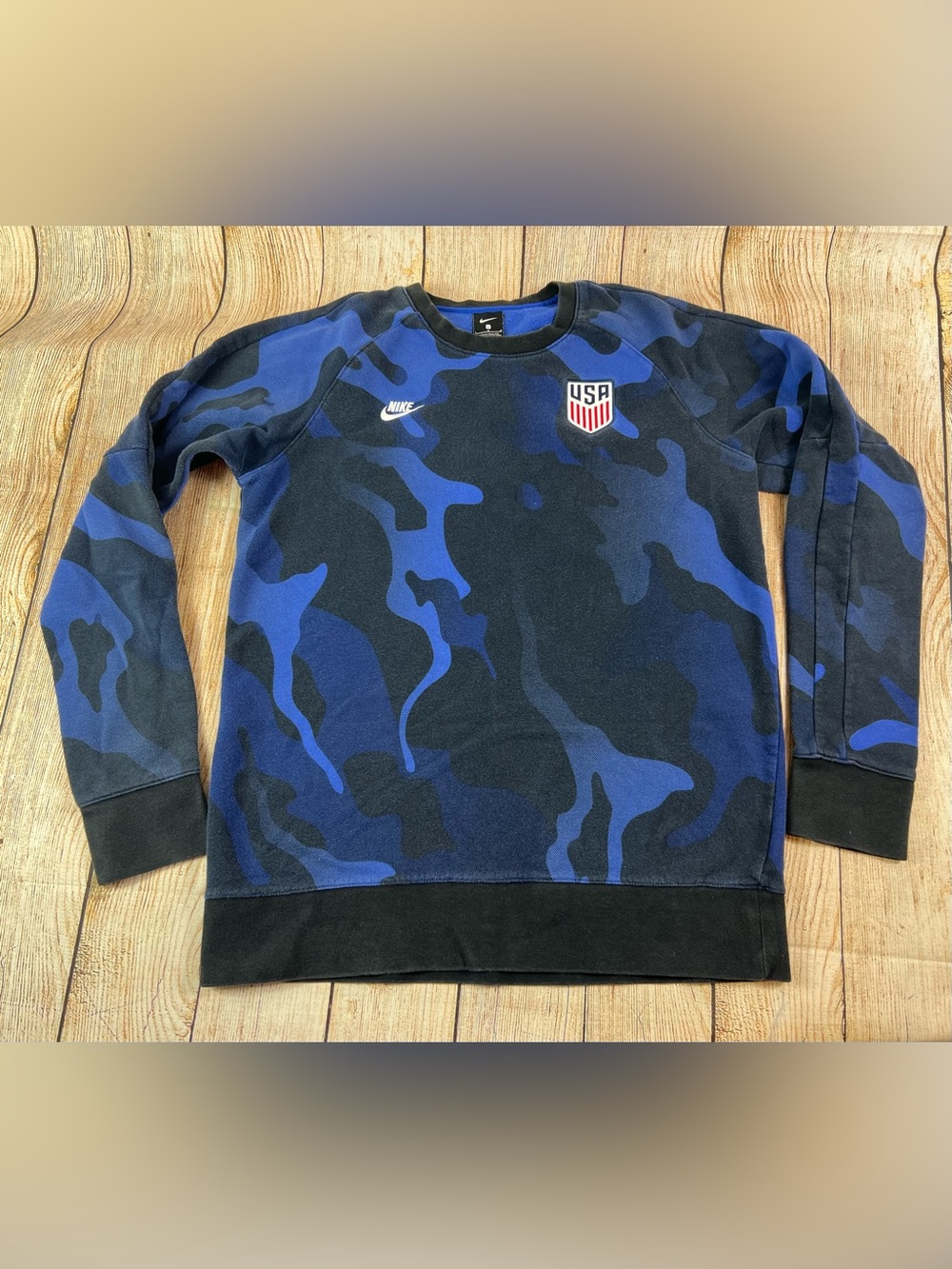 Mens Nike Team USA Long Sleeve Fleece Crew Blue Sweatshirt Size Large CU2047
